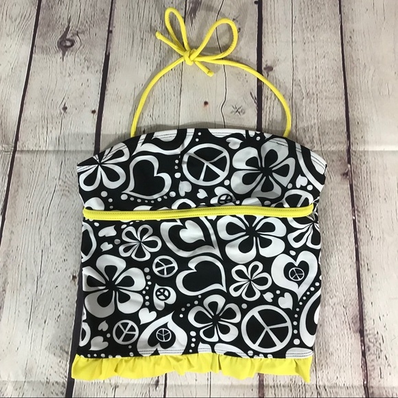 Arizona Girls Hearts, Flowers, Peace Signs Swimsuit Tankini Top - Size 10 - Picture 1 of 5